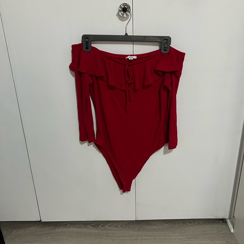 Ardene Red Ruffle Off-Shoulder Bodysuit